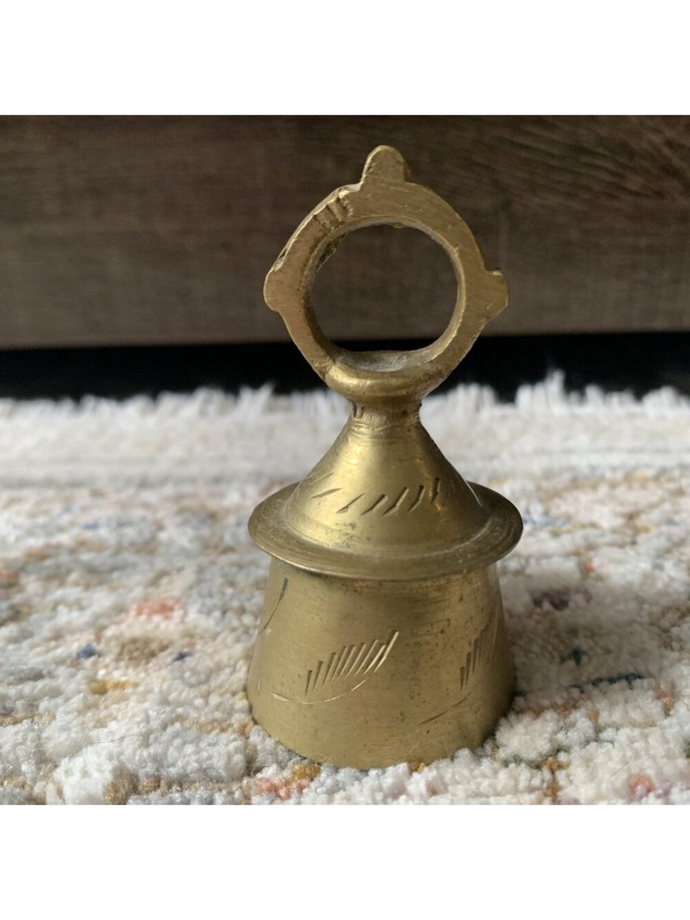 Small Vintage Decorative Etched Miniature Solid Brass Bell India